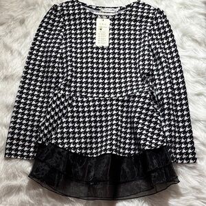 Black and White Houndstooth Peplum Women's Top